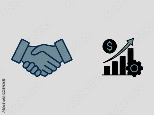 Business Handshake and Financial Growth Chart Icon Set Vector Design