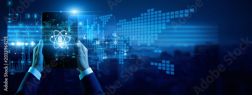 фотографія Data scientist hands hold touch tablet Data Science statistical model chart