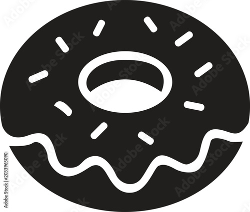 Donut silhouette icon black and white graphic design element