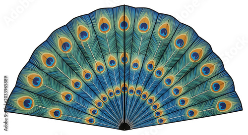 Decorative Peacock Feather Pattern Folding Hand Fan