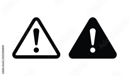 Hazard warning and alert notification triangle icon set in outline and solid