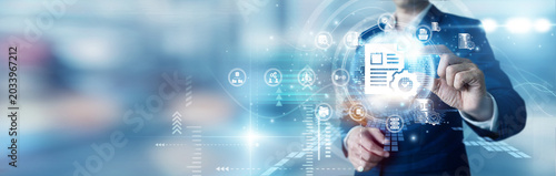 Foto Admin expert hand hold global DOCUMENT MANAGEMENT and network filing systems