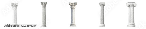 Quadro su tela Ancient Greek Roman Column Set - White Marble Architectural Pillars with Corinth