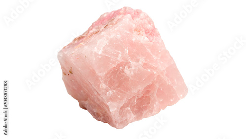 Fotografie A piece of raw natural pink rose quartz gemstone isolated on transparent backgro