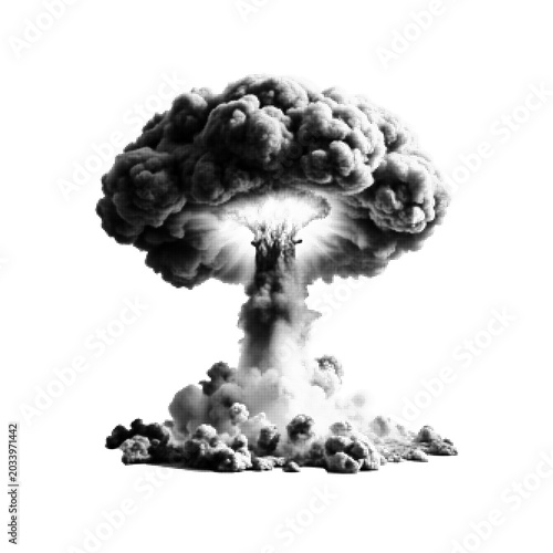 Photos Mushroom cloud explosion illustration in halftone style