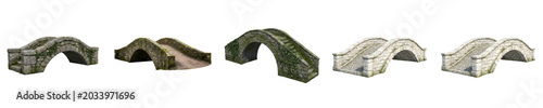 Photos Ancient Stone Footbridge Vector Set - Traditional Asian Arch Bridges and Vintage