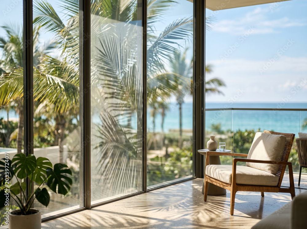 Fototapeta premium Tropical beach and sea view from a luxury room