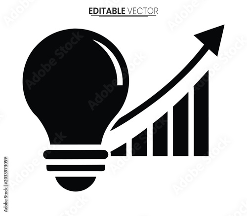 Light bulb and bar graph silhouette a black vector illustration on white