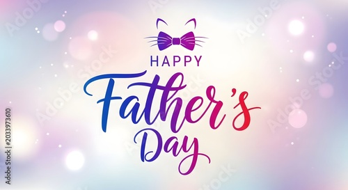 Happy father's day card with cat illustration and bokeh lights