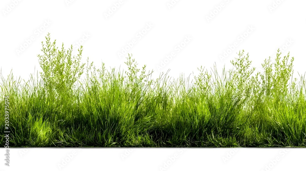 Fototapeta premium green grass isolated on white/High Resolution Green Grass Border Isolated on White Background for Architectural Rendering Stock Illustration