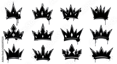 Canvastavla Collection of Black Graffiti Style Crown Icons.