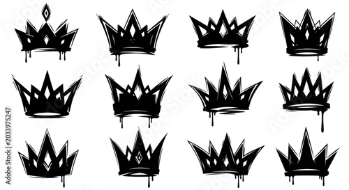 Schilderij op canvas Collection of Black Graffiti Style Crown Icons.