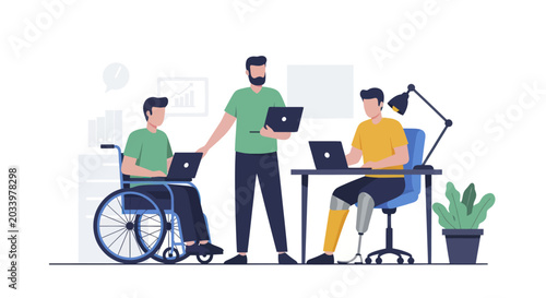 Diverse team of professionals collaborating in an inclusive office environment.