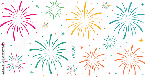 Foto Colorful firework displays and sparkling bursts illuminate a celebratory white b