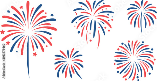 Bild auf Leinwand A vibrant collection of red white and blue fireworks displays in the sky