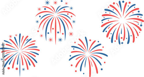 Celebratory fireworks display with red white and blue bursts of light