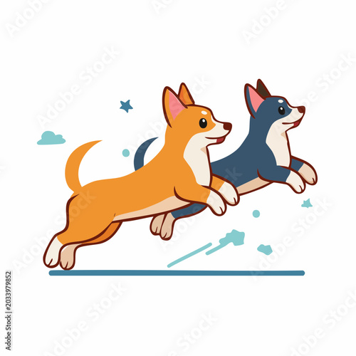 Two cartoon corgis jumping