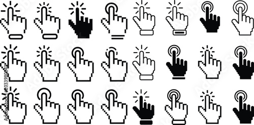 Bild auf Leinwand Collection of black and white hand icons depicting a pointing or clicking gestur