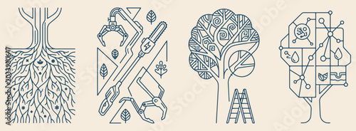 Photos Technology circuitry network, organic tree structure, nature digital fusion, eco