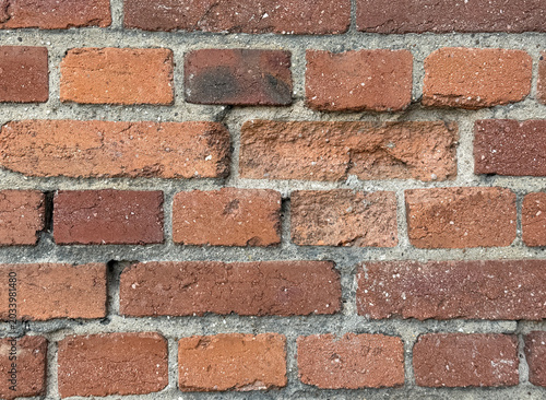 Alte rote Backsteinmauer mit verwitterter Struktur – Rustikaler Ziegelstein-Hintergrund 