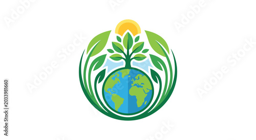 Obraz na plátně Globe with tree and leaves vector illustration on white background