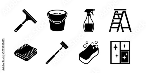 Slika na platnu House Cleaning Tools and Window Washing Symbols for Home Maintenance