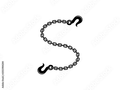 S-Shaped Metal Tow Chain with Hooks Vector Illustration Isolated on White` 