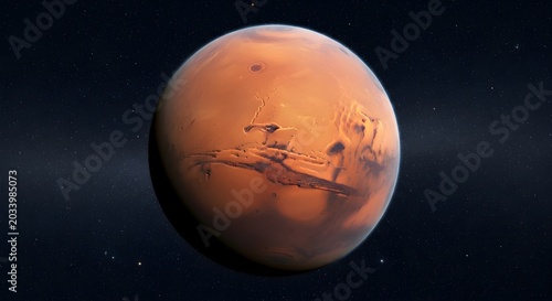 Realistic rendering of mars planet with surface details and polar ice cap
