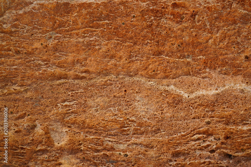 Detailed close-up of textured orange sandstone rock surface with natural patterns