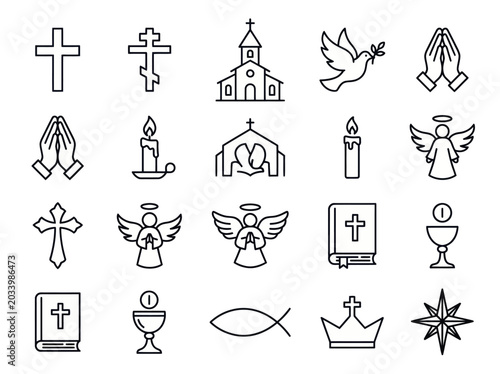 Collection of Christian Religious Symbols and Icons.