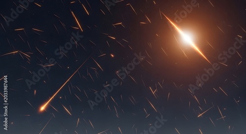 Meteor shower with bright streaks and celestial glow