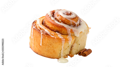 Tableau sur toile Fresh baked sweet cinnamon roll bun pastry dessert isolated on transparent backg