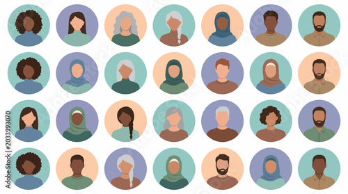 Tableau sur toile Diverse group of people avatars, multicultural community profiles collection