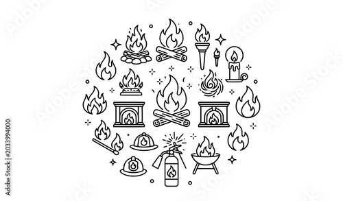 Canvastavla Modern fire line icons with editable flame and energy vector design