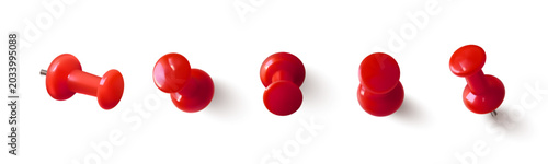 Schilderij op canvas Red thumbtack pin icons with shadow, 3d realistic vector set isolated on white background