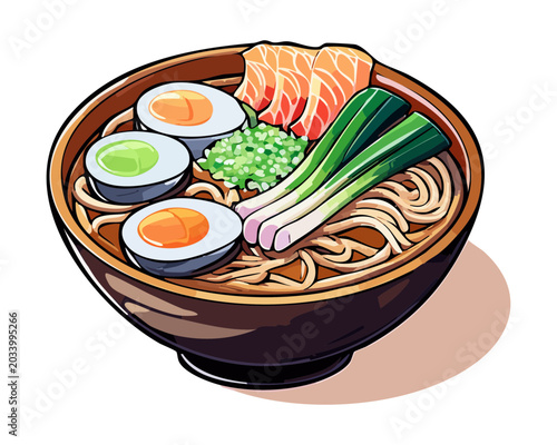 Fotografia A hearty bowl of traditional Japanese ramen noodle soup filled with delicious br