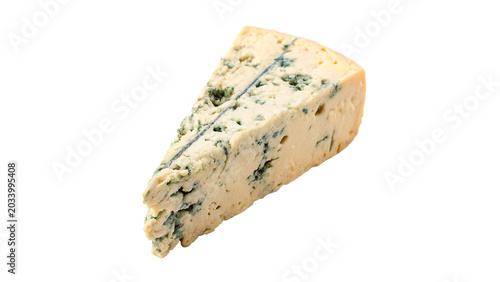 Canvastavla A wedge slice of gourmet blue mold roquefort cheese isolated on transparent back