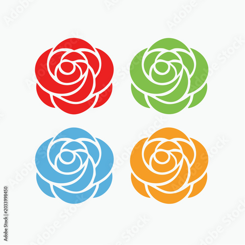 Four Stylized Roses in Different Colors