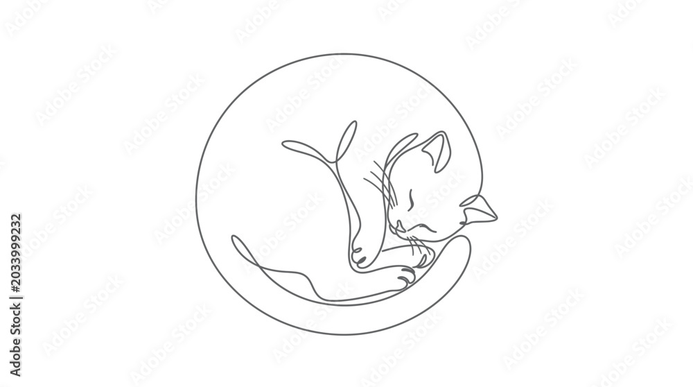 Fototapeta premium Minimalist Sleeping Cat One Line Drawing on White