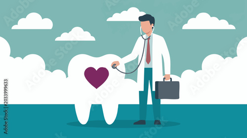 Slika na platnu Dental Health and Oral Care Concept: Doctor Examining Tooth with Heart Icon