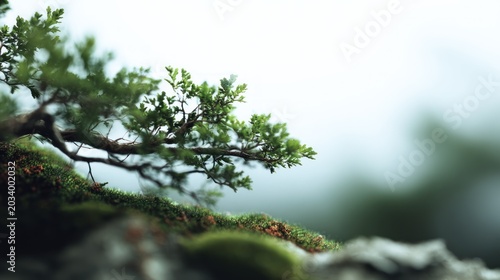 Captivating close-up of a bonsai tree showcasing its intricate branches and foliage