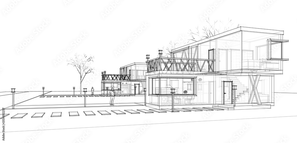 Fototapeta premium modern house with console 3d illustration