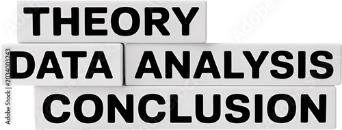 Theory data analysis conclusion text white cube objects