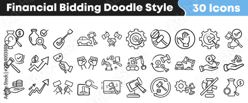 Canvastavla Set of hand drawn doodle icons representing financial bidding processes