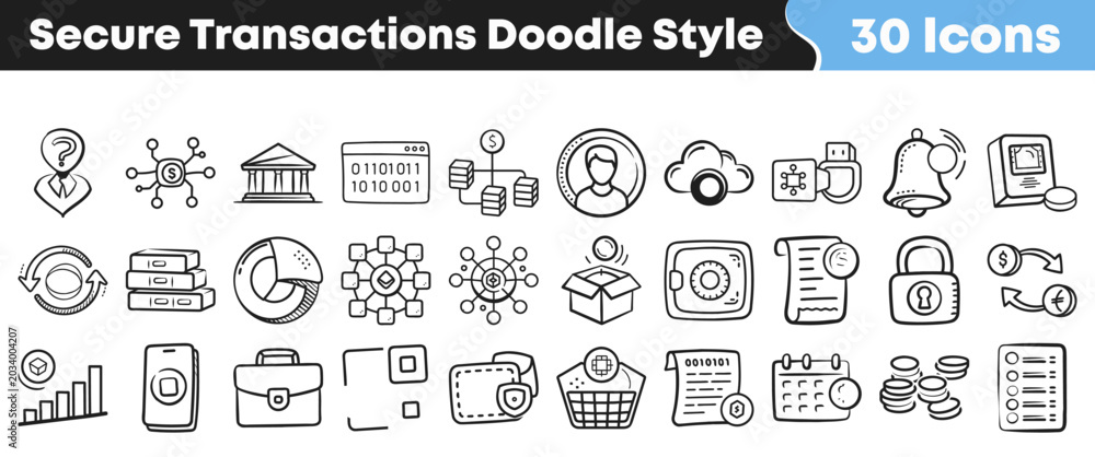Obraz premium Hand drawn collection of financial icons for secure digital transactions