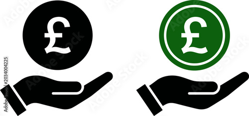 Foto Pound sterling currency symbols with hand icons for financial concepts
