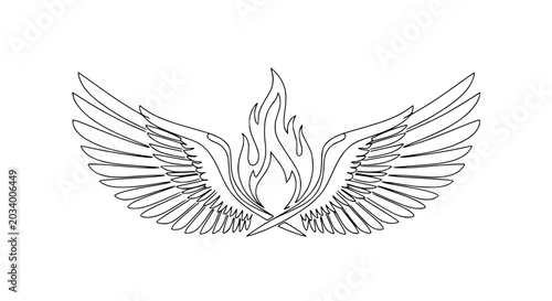 Foto Wings with fire flame symbol icon.