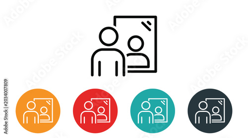 Minimalist line art icon showing a person looking at their own reflection in a mirror