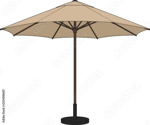Fotografía Beige outdoor patio umbrella illustration with sturdy central pole, circular bas