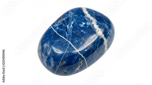 Polished oval natural deep blue sodalite jasper gemstone isolated on transparent background PNG cut out
